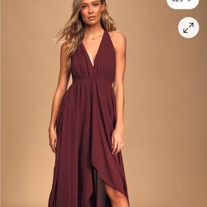 Lulu's Burgundy High Low Halter Dress